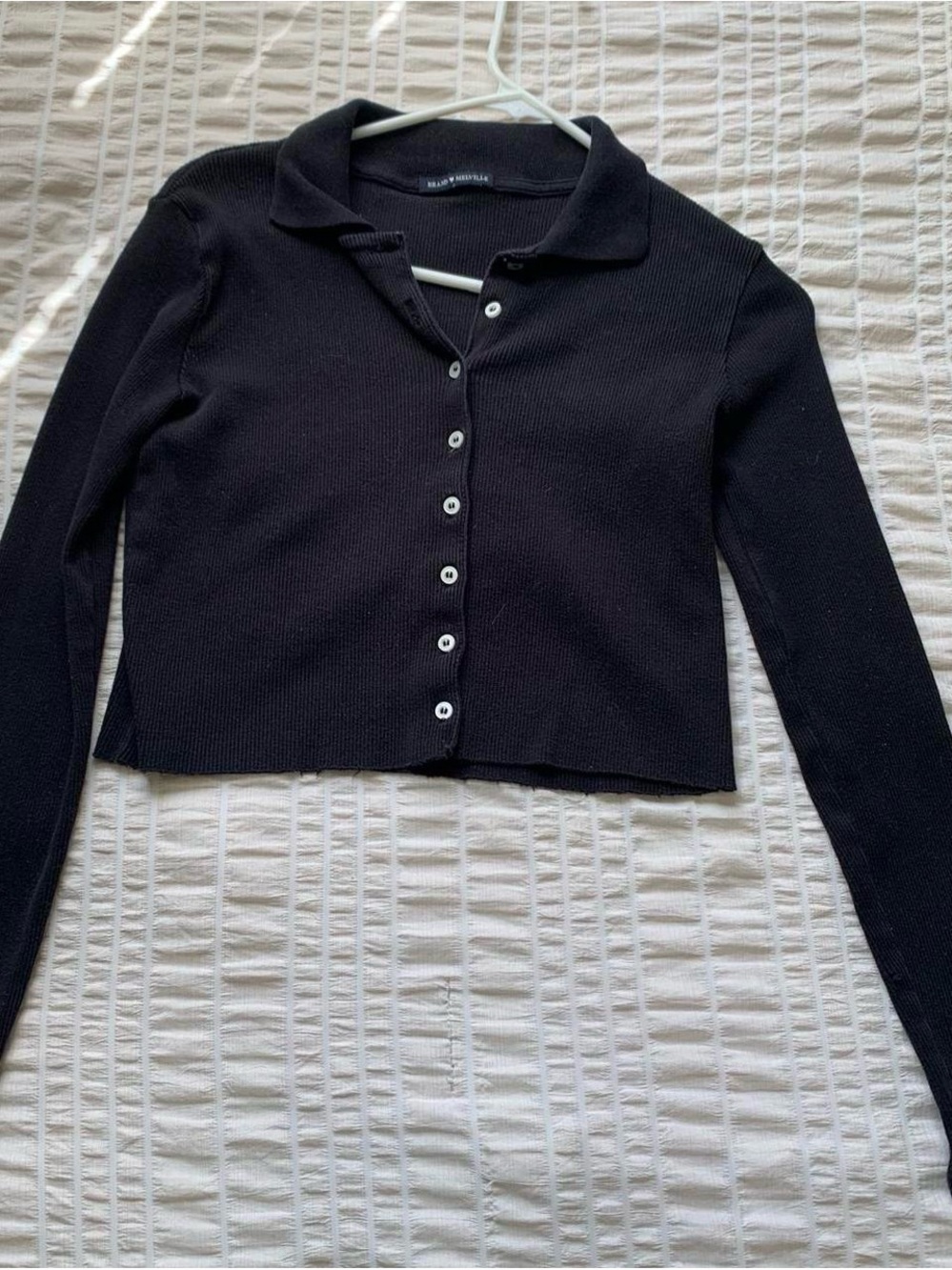 Brandy Melville Black Cropped Button-Up Polo Cardigan